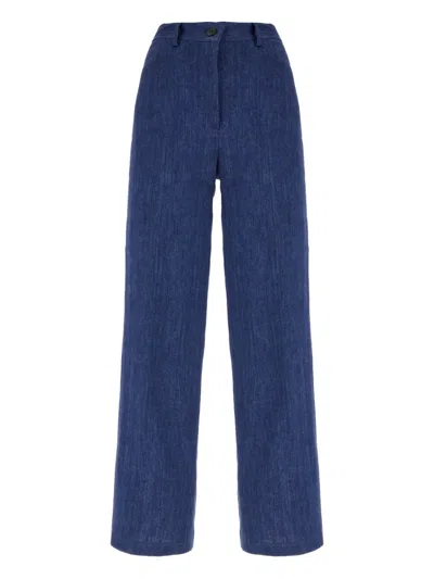 Antonelli Linen Straight-leg Trousers In Blue