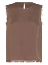 Antonelli Linen Fringed Top With Delicate Hem In Brown