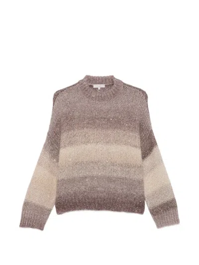 Antonelli Loira Sequin-embellished Striped Sweater In Brown