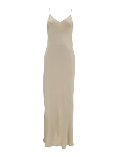 Antonelli Long Beige Dress With V Neckline In Acetate Blend Woman