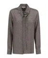 Antonelli Silk Herringbone Shirt With Tie Detail And Classic Collar In Brown