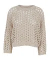 Antonelli Campanellino Beige Crewneck Knit Sweater In Cotton Blend Woman In Beige