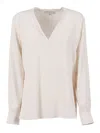 Antonelli Long-sleeved Blouse With V-neckline And Buttoned Cuffs In White