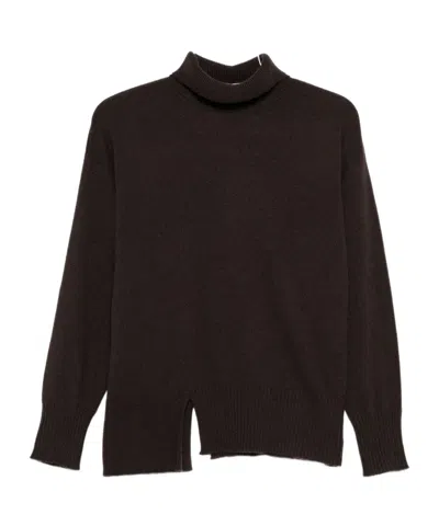 Antonelli Long-sleeved Ribbed Sweater In Brown