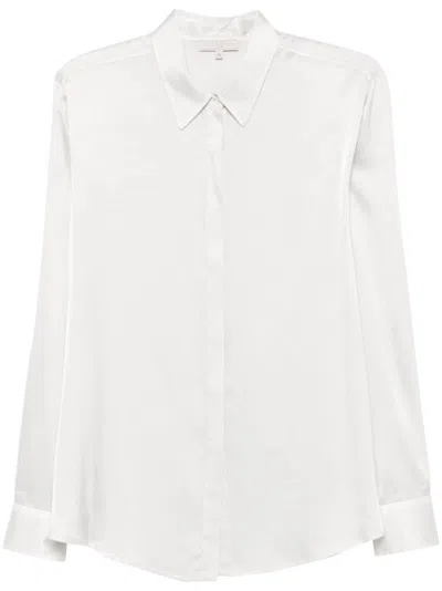 Antonelli Long-sleeved Silk Blend Shirt With Curved Hem And Classic Collar In White