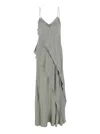 Antonelli Luisiana Green Dress With Spaghetti Straps And Front Ruffle In Satin Woman