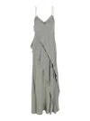 Antonelli Luisiana Green Dress With Spaghetti Straps And Front Ruffle In Satin Woman In Green
