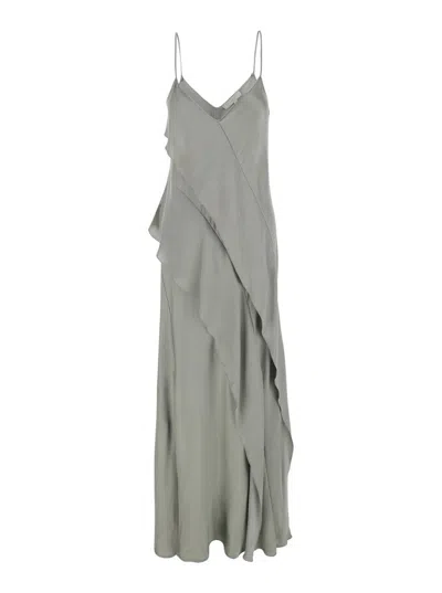 ANTONELLI 'LUISIANA' GRAY DRESS WITH SPAGHETTI STRAPS AND FRONT RUFFLE IN SATIN WOMAN