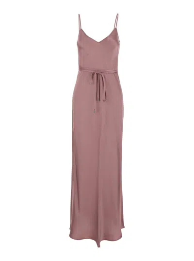 Antonelli Lukas Violet Silk Blend Dress With Front Belt Closure And V Neck Woman In Purple