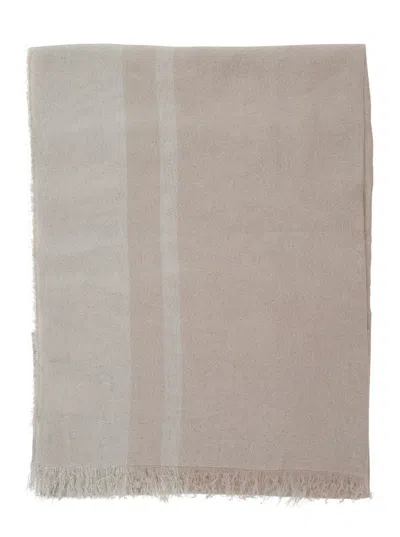 ANTONELLI METALLIC SCARF WITH RECTANGULAR DESIGN AND FRAYED EDGES IN LINEN BLEND WOMAN