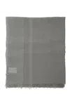 Antonelli Grey Scarf With Rectangular Design And Frayed Edges In Linen Blend Woman In Grey