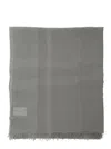 Antonelli Grey Scarf With Rectangular Design And Frayed Edges In Linen Blend Woman In Grey