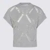 Antonelli Bohemian Mood Open-knit Cotton-blend Top In Gray