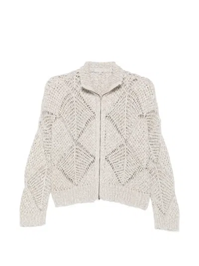 Antonelli Maira Sequin-embellished Open-knit Cardigan In White