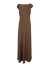 Antonelli Mara Brown Long Dress With Draped Neckline In Acetate Blend Woman In Brown