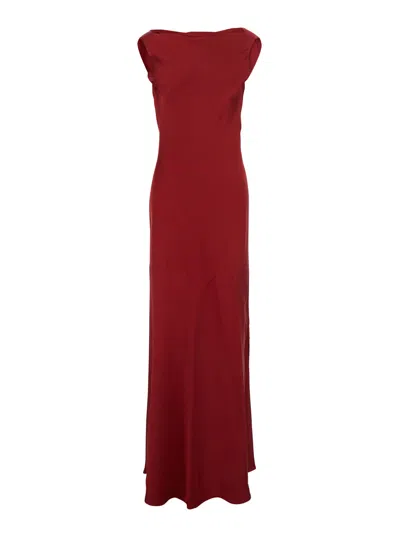 Antonelli Mara Draped-neck Long Dress With Sleeveless Floor-length Silhouette In Acetate Blend In Red