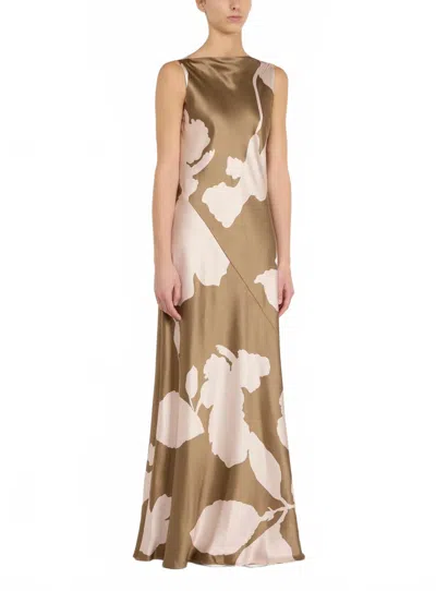 Antonelli Mara Printed Silk Maxi Dress In Brown