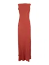 Antonelli 'mara' Red Long Dress With Boat Neckline And Side Slit In Red