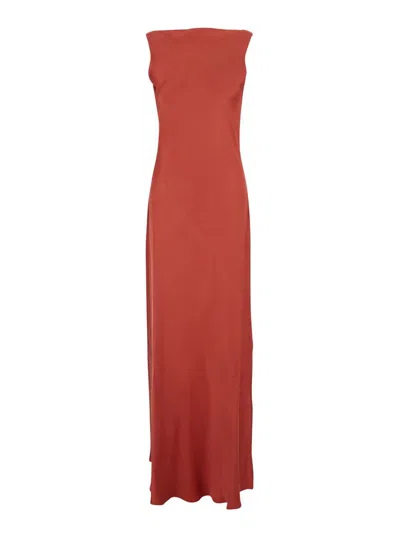 ANTONELLI 'MARA' RED LONG DRESS WITH BOAT NECKLINE AND SIDE SLIT IN VISCOSE BLEND WOMAN