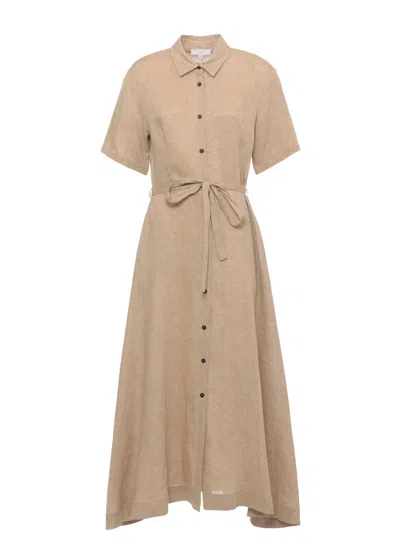 Antonelli Mason Midi Dress With Classic Collar And Flared Silhouette In Neutral
