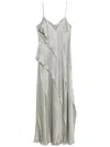 Antonelli Luisiana Green Dress With Spaghetti Straps And Front Ruffle In Satin Woman