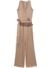 Antonelli Wrap Design Jumpsuit With Feather Details In Brown