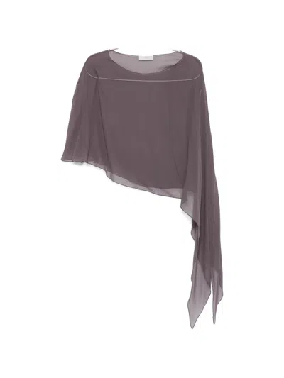 Antonelli Melone Asymmetric Draped Top In Brown