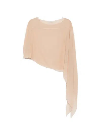 Antonelli Melone Asymmetric Draped Top In Brown