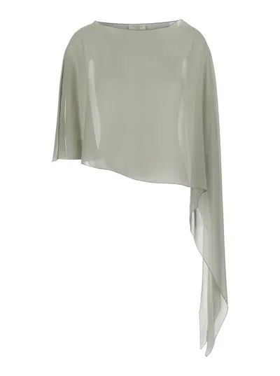 Antonelli Melone Green Top With Boat Neckline And Asymmetric Design In Silk Woman