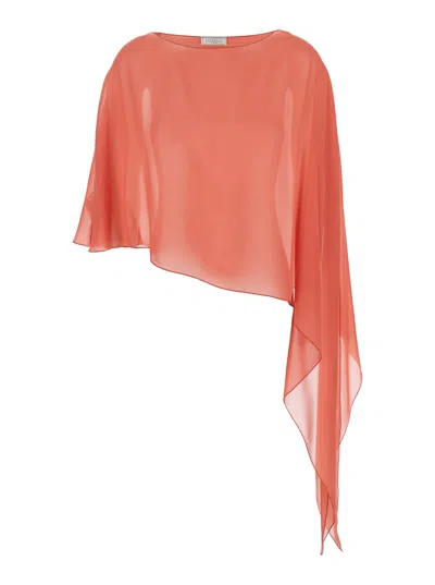 Antonelli Melone Red Top With Boat Neckline And Asymmetric Design In Silk Woman In Orange