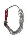 Antonelli Metallic Necklace With Beaded Design And Strap In Fabric And Beads Woman In Metallic