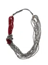 Antonelli Metallic Necklace With Beaded Design And Strap In Fabric And Beads Woman In Multi