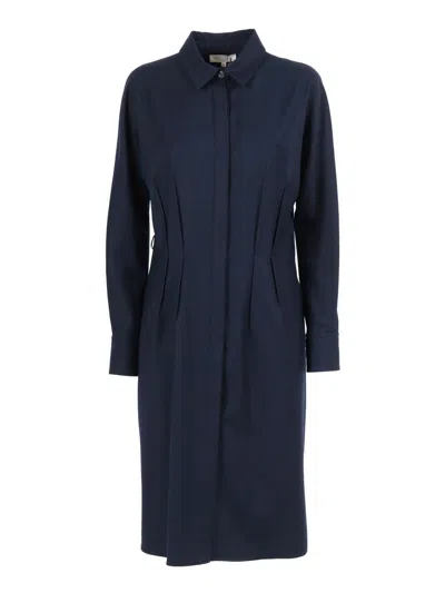 Antonelli Knee-length Coat Dress With Classic Collar And Tailored Silhouette In Blue