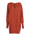 Antonelli Loose Mini Dress With Long Puff Sleeves And Chain Detail In Brown