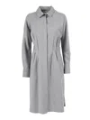 Antonelli Knee-length Tailored Dress With Classic Collar And Structured Pleats In Gray