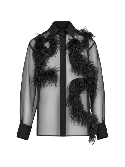 Antonelli Mirra Feather-embellished Sheer Shirt In Black