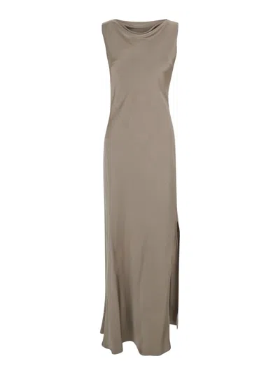 Antonelli Montereal Grey Long Dress With Draped Neck In Satin Woman