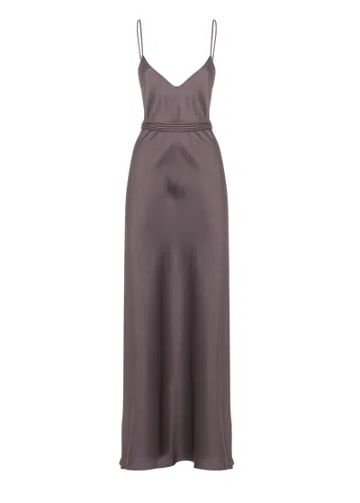 Antonelli Mud Purple Viscose Maxi Dress With V-neckline In Brown