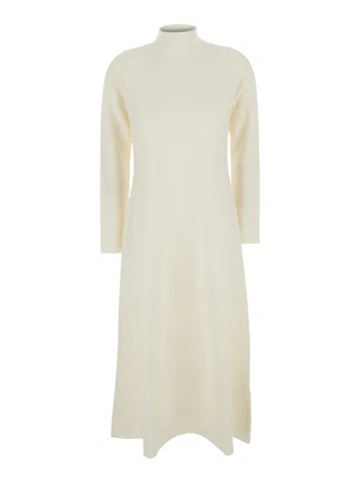ANTONELLI WHITE LONG DRESS WITH HIGH-NECK IN COTTON WOMAN