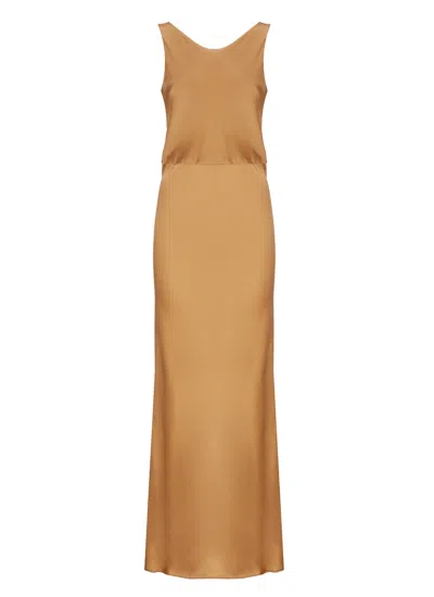 Antonelli Bronze Silk Blend Long Dress In Brown