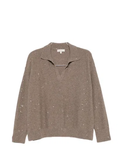 Antonelli Normandia Sequin-embellished Polo-collar Sweater In Brown