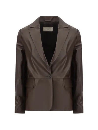 Antonelli Notched-lapels Leather Jacket In Brown