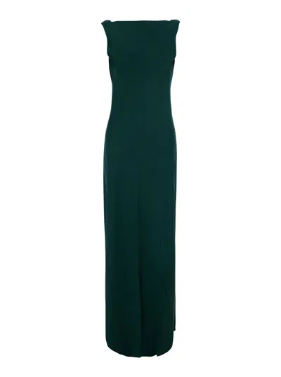Antonelli Off-shoulder Satin Long Dress With Back Slit In Multi