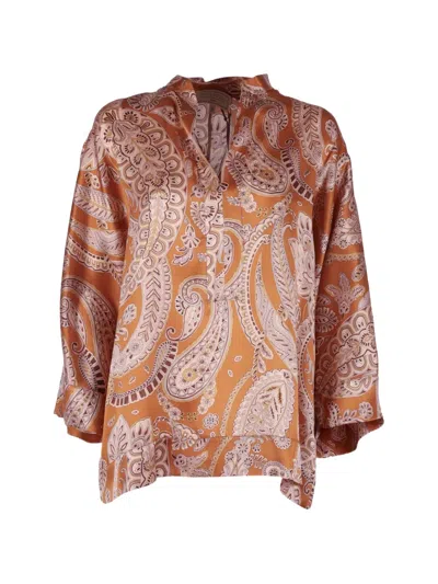 Antonelli Paisley-pattern Silk Blouse In Orange