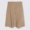 Antonelli Wide Stripe Beige Bermudas With Elasticated Waist In Multicolor