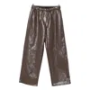 Antonelli Elastic Leather Casual Pants In Brown