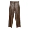 Antonelli Leather Straight-leg Trousers In Brown