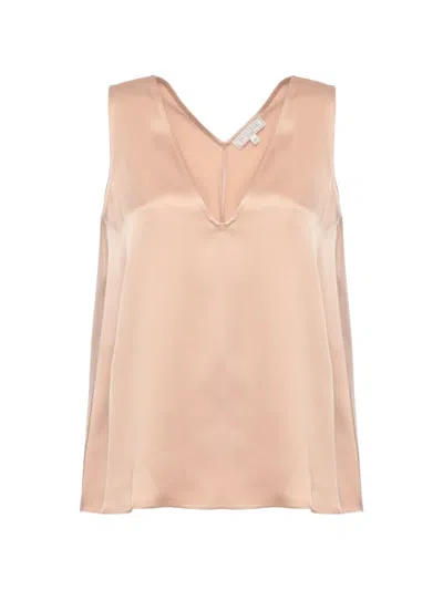 Antonelli Patent-finish V-neck Top In Brown
