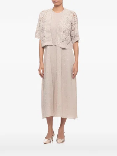 Antonelli Peonia Sequin-embellished Open-knit Cardigan In Neutral