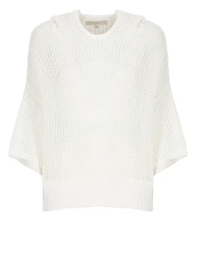Antonelli Perforated White Cotton Sweater With Relaxed Fit